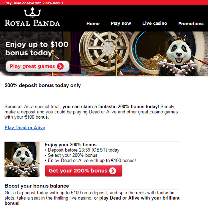 Welcome offer Royal Panda
